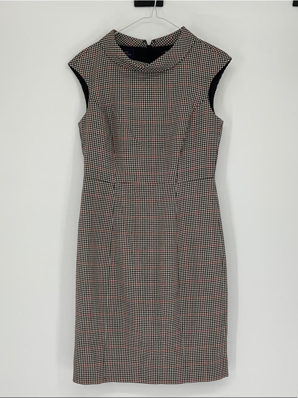 Brooks Brothers Wool Houndstooth Plaid Sheath Dress 6P Petite Moon British Cloth